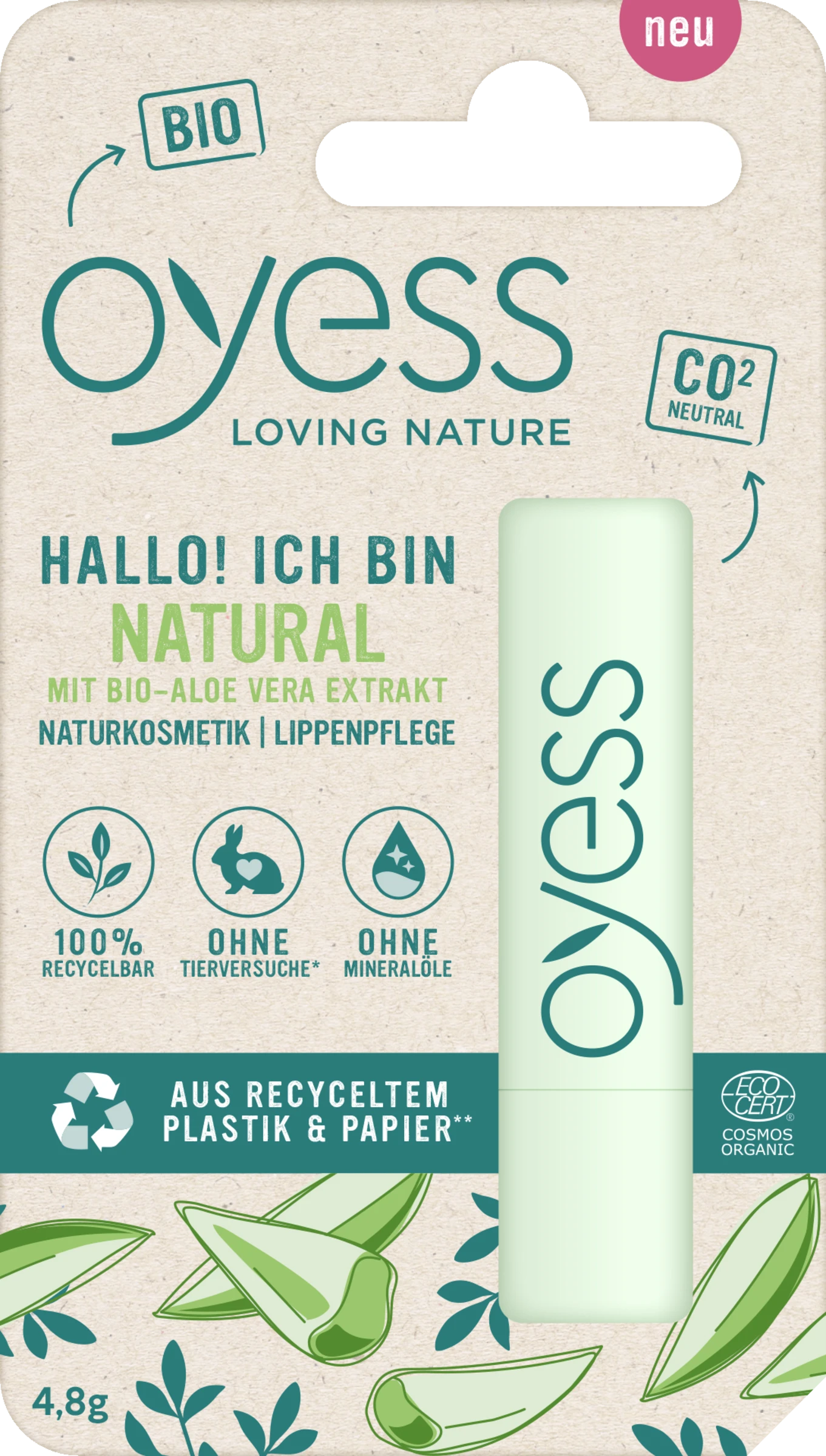 Hallo! Ich bin Natural Lippenbalsam mit BIO-Aloe Vera