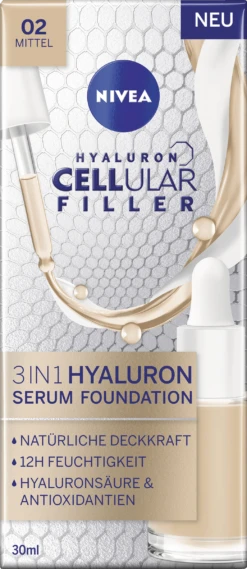 NIVEA Cellular Filler 3in1 Hyaluron Serum Foundation 02 Mittel
