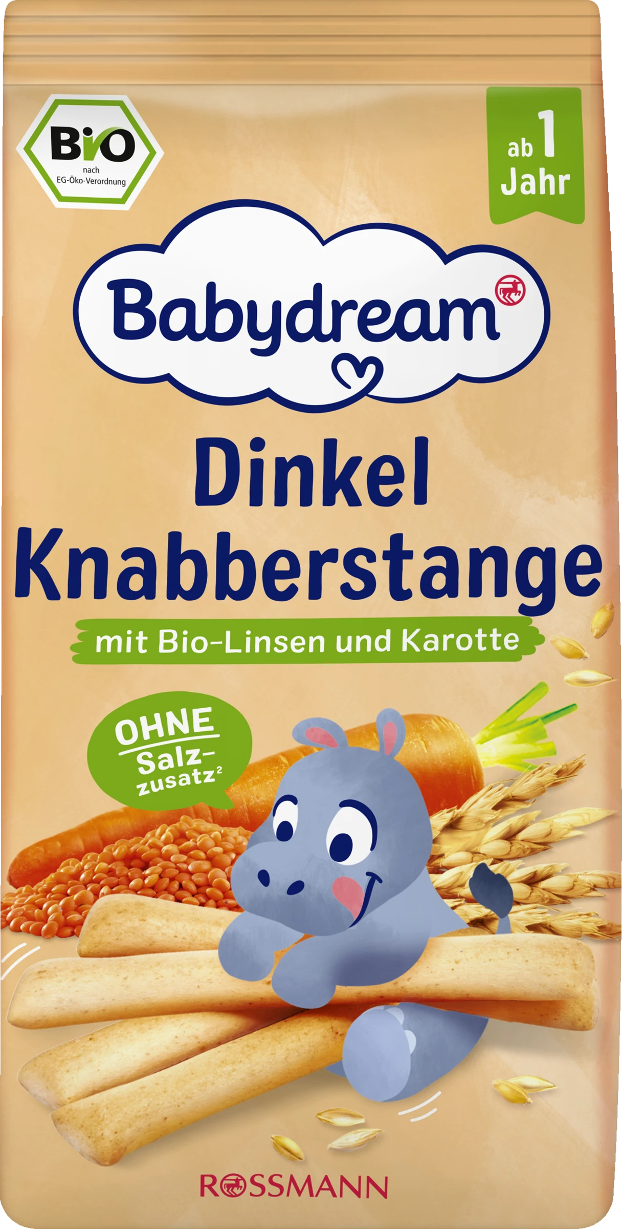 Bio Dinkel Knabberstange mit Bio-Linsen und -Karotte